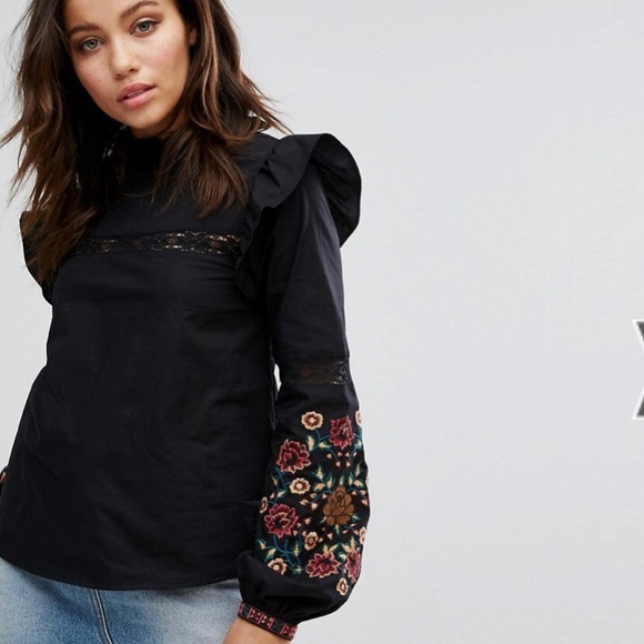 Miss Selfridge Embroidered Balloon Sleeve Blouse - Picture 3 of 4